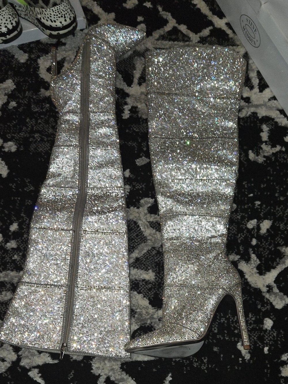Steve Madden Silver Rhinestone Over-the-Knee Stiletto Boots
